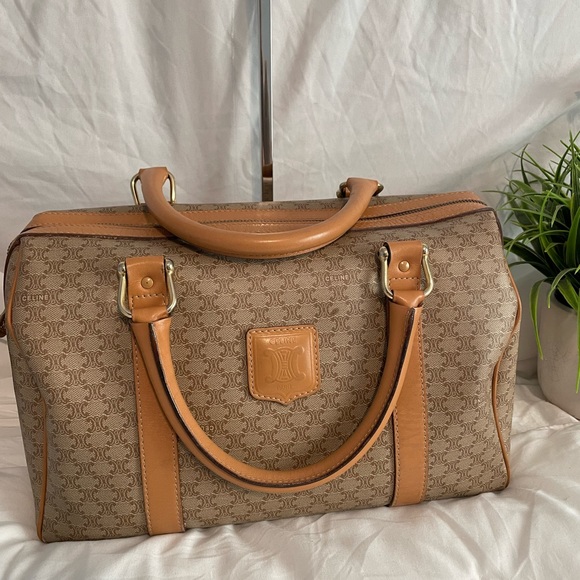 Celine Handbags - Pre-Owned Celine Vintage Boston Bag Macadam Coated Canvas and Gold Hardware